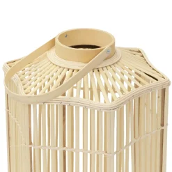 ECD Germany Bamboe Lantaarn Houtkleur 60 Cm, Windlicht Met Glas, Boho Tuinlantaarn Buiten