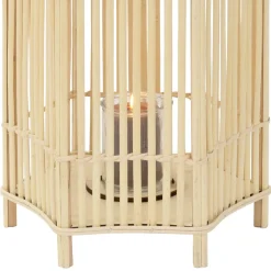 ECD Germany Bamboe Lantaarn Houtkleur 60 Cm, Windlicht Met Glas, Boho Tuinlantaarn Buiten