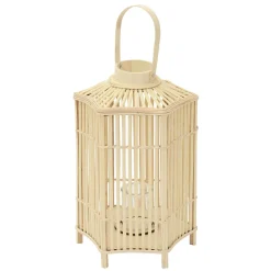 ECD Germany Bamboe Lantaarn Houtkleur 60 Cm, Windlicht Met Glas, Boho Tuinlantaarn Buiten