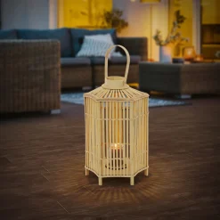 ECD Germany Bamboe Lantaarn Houtkleur 60 Cm, Windlicht Met Glas, Boho Tuinlantaarn Buiten