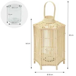 ECD Germany Bamboe Lantaarn Houtkleur 60 Cm, Windlicht Met Glas, Boho Tuinlantaarn Buiten