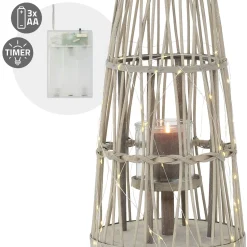 Ecd Germany Bamboe Lantaarn Met Led Houtkleur 91 Cm Windlicht Met Glas Boho Tuinlantaarn