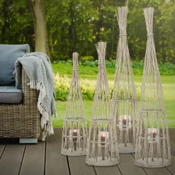 Ecd Germany Bamboe Lantaarn Met Led Houtkleur 110 Cm Windlicht Met Glas Boho Tuinlantaarn