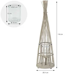 Ecd Germany Bamboe Lantaarn Met Led Houtkleur 110 Cm Windlicht Met Glas Boho Tuinlantaarn