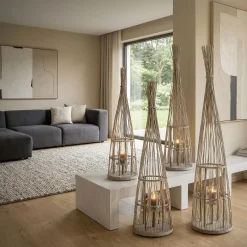Ecd Germany Bamboe Lantaarn Met Led Houtkleur 110 Cm Windlicht Met Glas Boho Tuinlantaarn