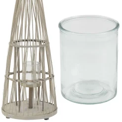 Ecd Germany Bamboe Lantaarn Met Led Houtkleur 110 Cm Windlicht Met Glas Boho Tuinlantaarn