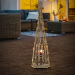 Ecd Germany Bamboe Lantaarn Met Led Houtkleur 110 Cm Windlicht Met Glas Boho Tuinlantaarn