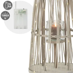 ECD Germany Bamboe Lantaarn Met Led Houtkleur 132 Cm Windlicht Met Glas Boho Tuinlantaarn