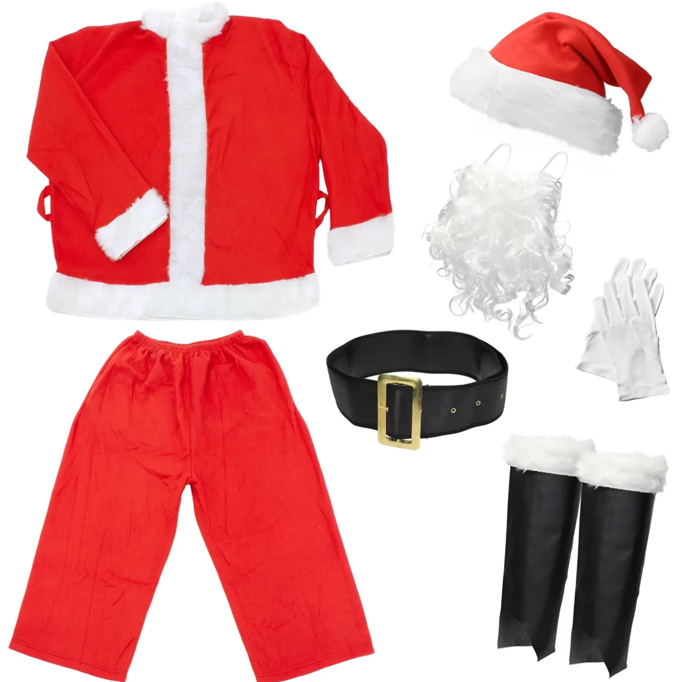ECD Germany 9-Delig Kerstmankostuum met hoed, baard, riem en handschoenen, één maat S-XL