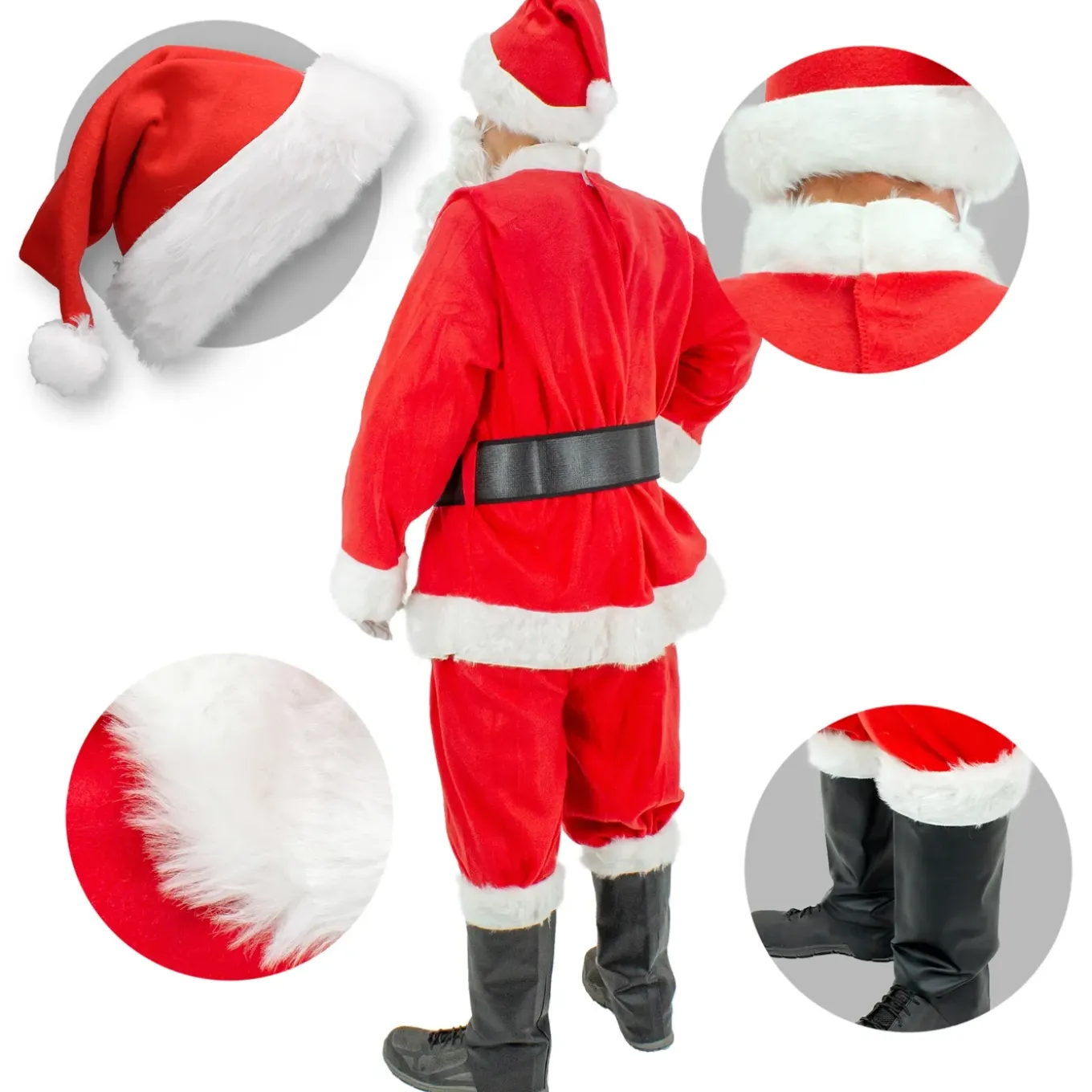 ECD Germany 9-Delig Kerstmankostuum met hoed, baard, riem en handschoenen, één maat S-XL