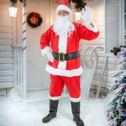 ECD Germany 9-Delig Kerstmankostuum met hoed, baard, riem en handschoenen, één maat S-XL