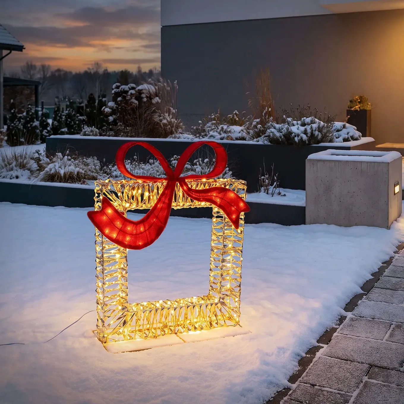 Ecd Germany - Geschenkdozen Led - Warmwit - 58x63cm - Verlicht Hert Met Timer Ip44 500 Led