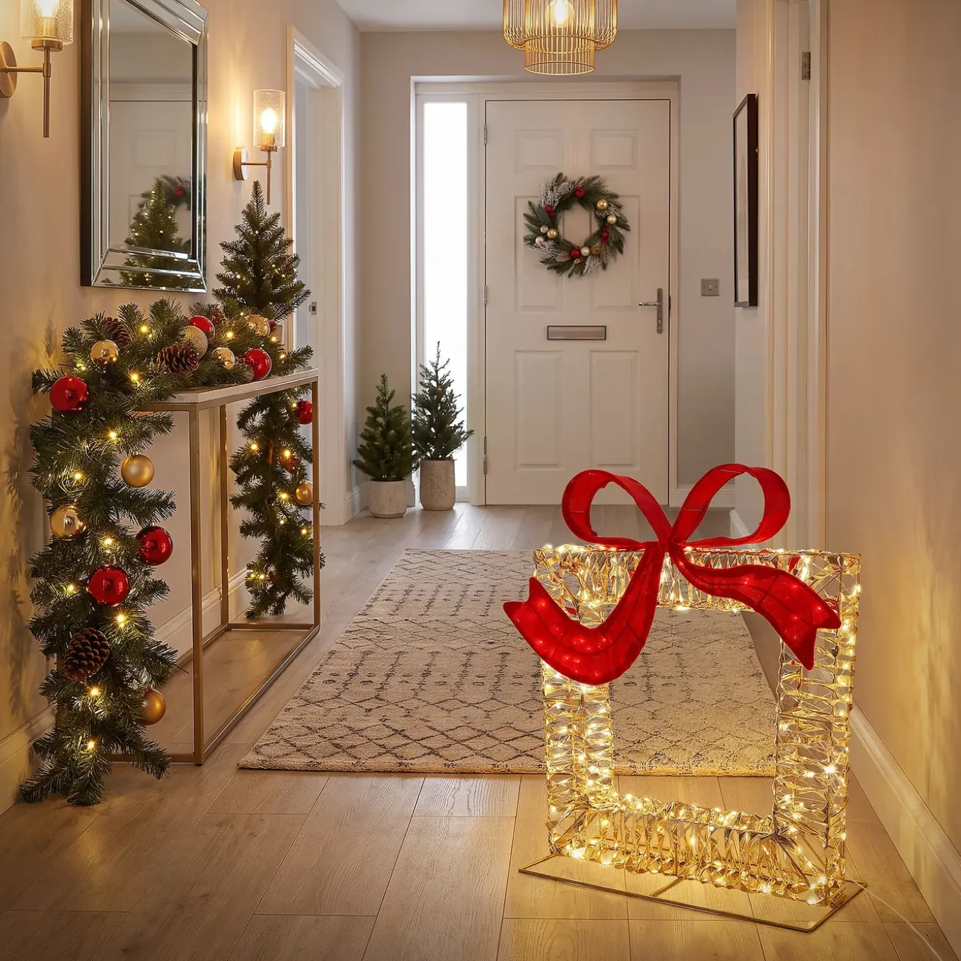 Ecd Germany - Geschenkdozen Led - Warmwit - 58x63cm - Verlicht Hert Met Timer Ip44 500 Led