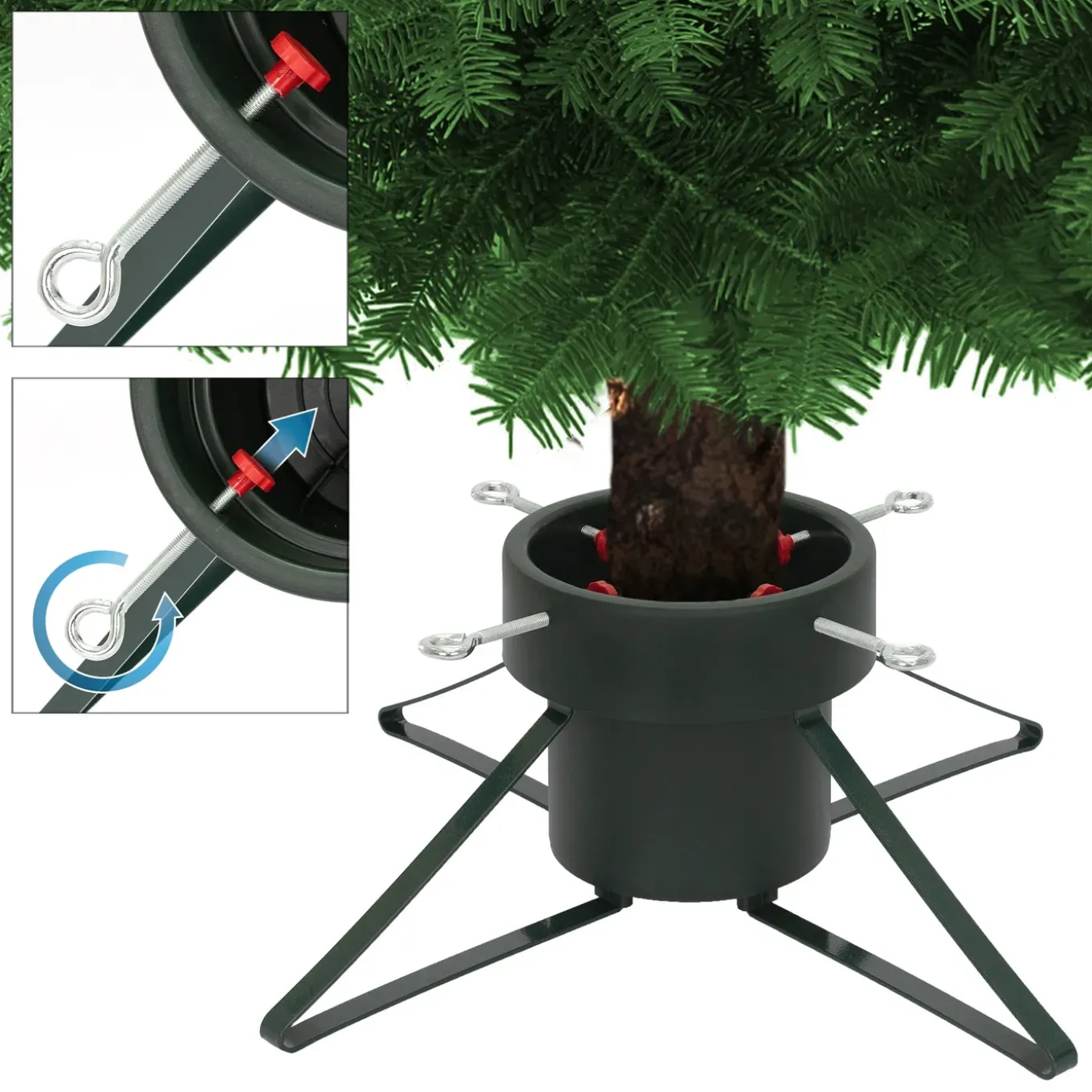 ECD Germany Kerstboomstandaard met waterbak en 4 vergrendeling schroeven, donkergroen