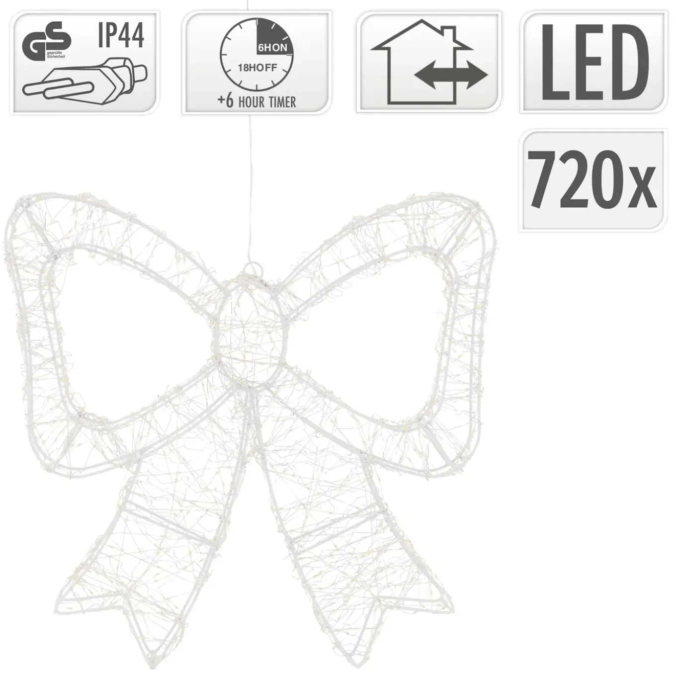 Ecd Germany Kerstdecoratie Led Kerststrik Met Timer Ip44 Spatwaterdicht 720 Led 48 X 46 Cm