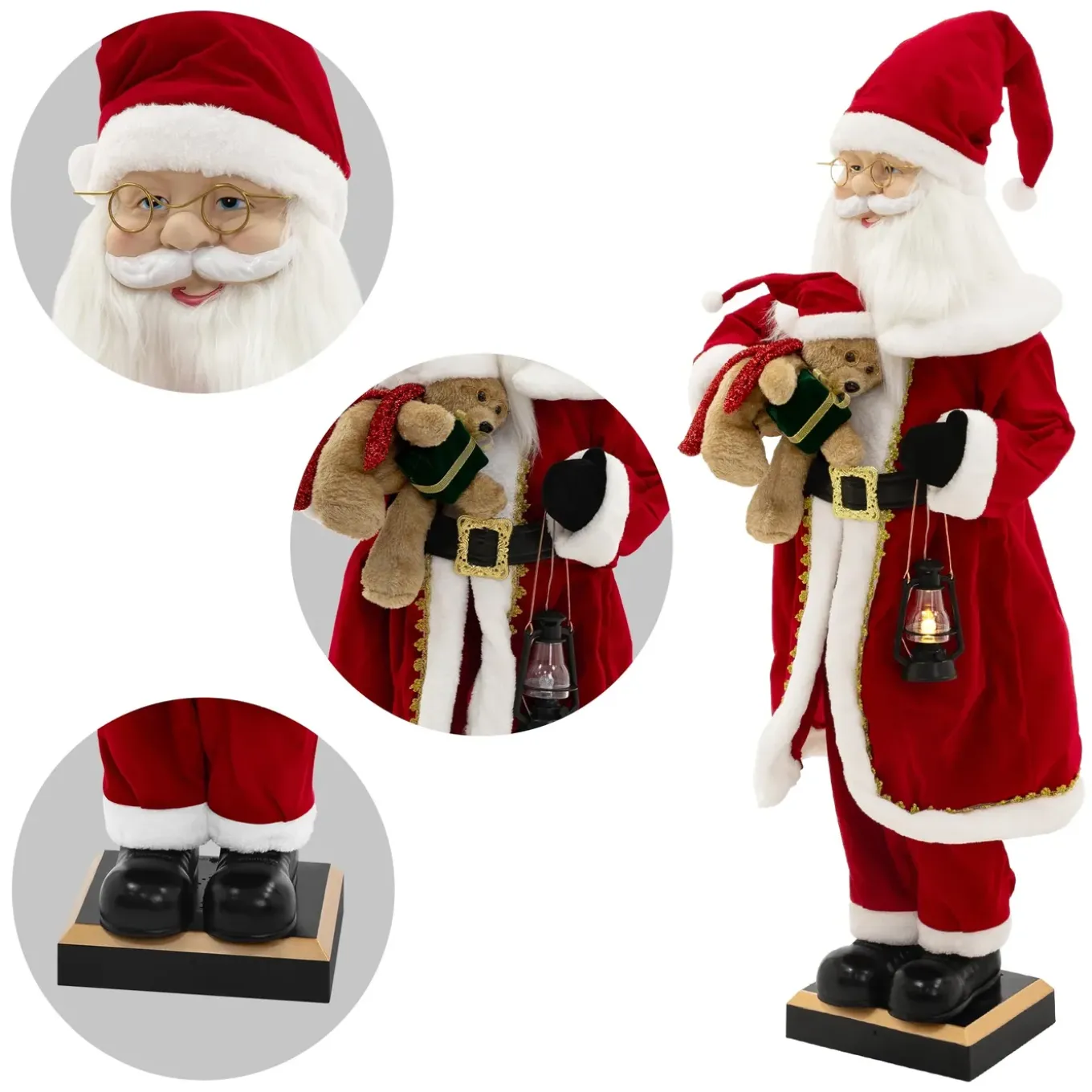 Ecd Germany Kerstman 120cm Led Licht Beweging Geluid Muziek Lantaarn Teddybeer Binnenshuis