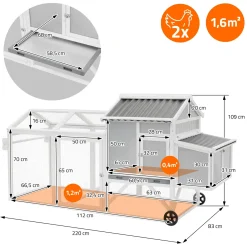 ECD Germany Kippenhok 160x110x70 cm mobiel kippenhuis van massief hout voor buiten