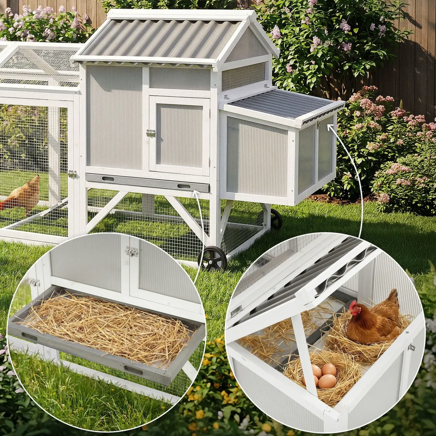 ECD Germany Kippenhok 160x110x70 cm mobiel kippenhuis van massief hout voor buiten