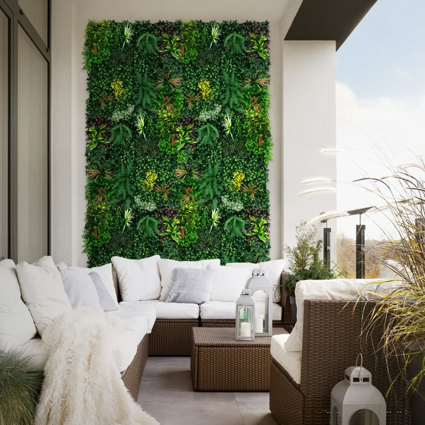 ECD Germany kunstplanten wandpaneel 100x100 cm jungle mix UV bestendig balkon tuin