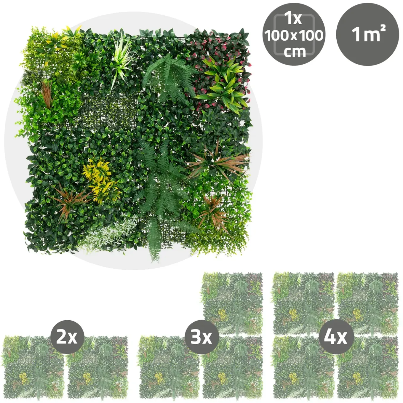 ECD Germany kunstplanten wandpaneel 100x100 cm jungle mix UV bestendig balkon tuin