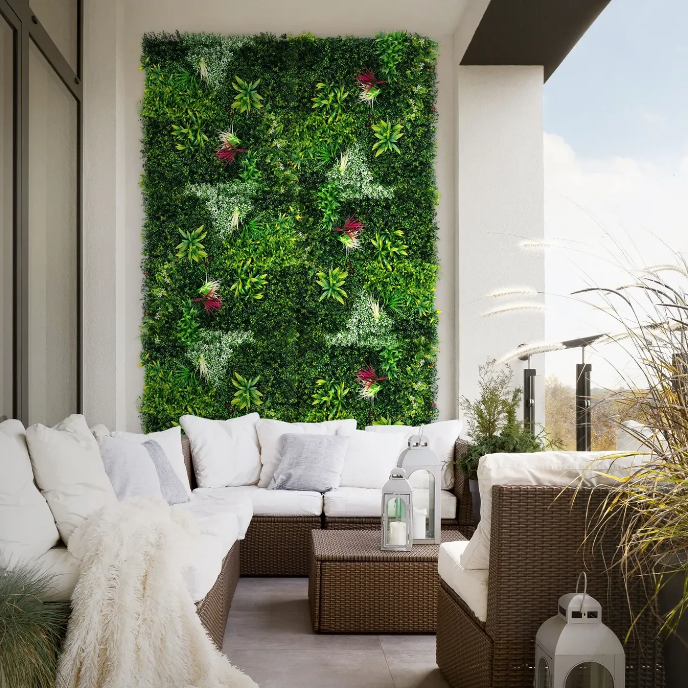 ECD Germany kunstplanten wandpaneel 100x100 cm tropische gloed UV bestendig balkon tuin