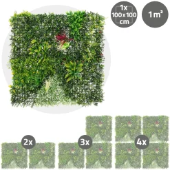 ECD Germany kunstplanten wandpaneel 100x100 cm tropische gloed UV bestendig balkon tuin