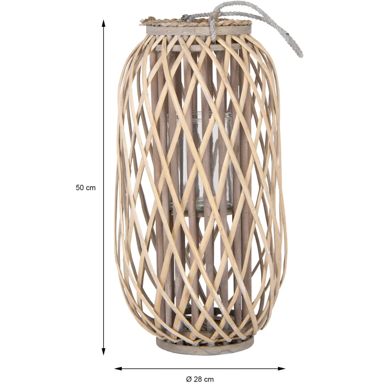 ECD Germany - lantaarn - natuurlijk grijs/brui - 50 x Ø 28 cm - hout - vlechtwerk - glas