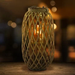 ECD Germany - lantaarn - natuurlijk grijs/brui - 50 x Ø 28 cm - hout - vlechtwerk - glas