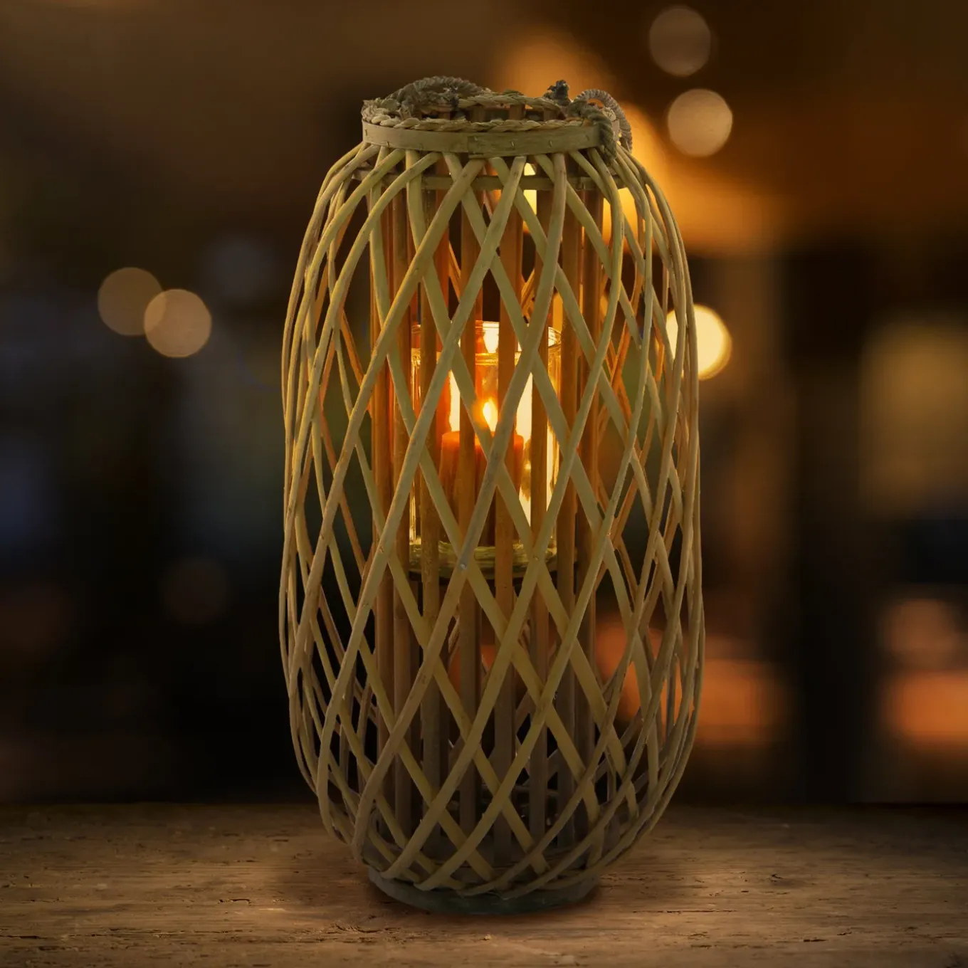 ECD Germany - lantaarn - natuurlijk grijs/brui - 50 x Ø 28 cm - hout - vlechtwerk - glas