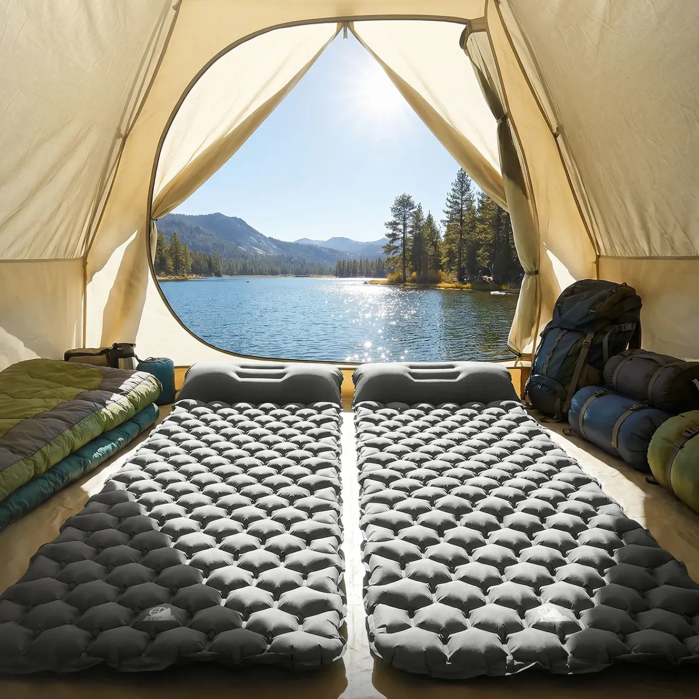 ECD Germany Luchtbed Grijs Opblaasbaar Campingmatras Ultralichte Slaapmat Met Kussen
