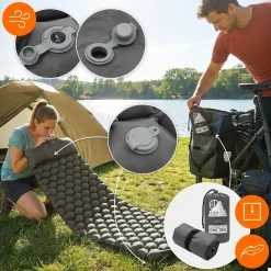ECD Germany Luchtbed Grijs Opblaasbaar Campingmatras Ultralichte Slaapmat Met Kussen