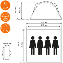 ECD Germany - Pop up tent - grijs - 240x210x130 cm - voor camping en wandelen 3-4 personen