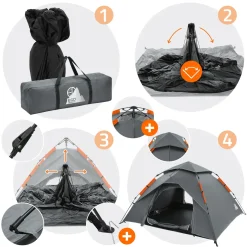 ECD Germany - Pop up tent - grijs - 240x210x130 cm - voor camping en wandelen 3-4 personen