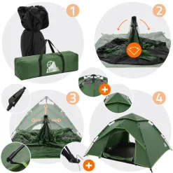 ECD Germany - Pop up tent - groen - 240x210x130 cm - voor camping en wandelen 3-4 personen
