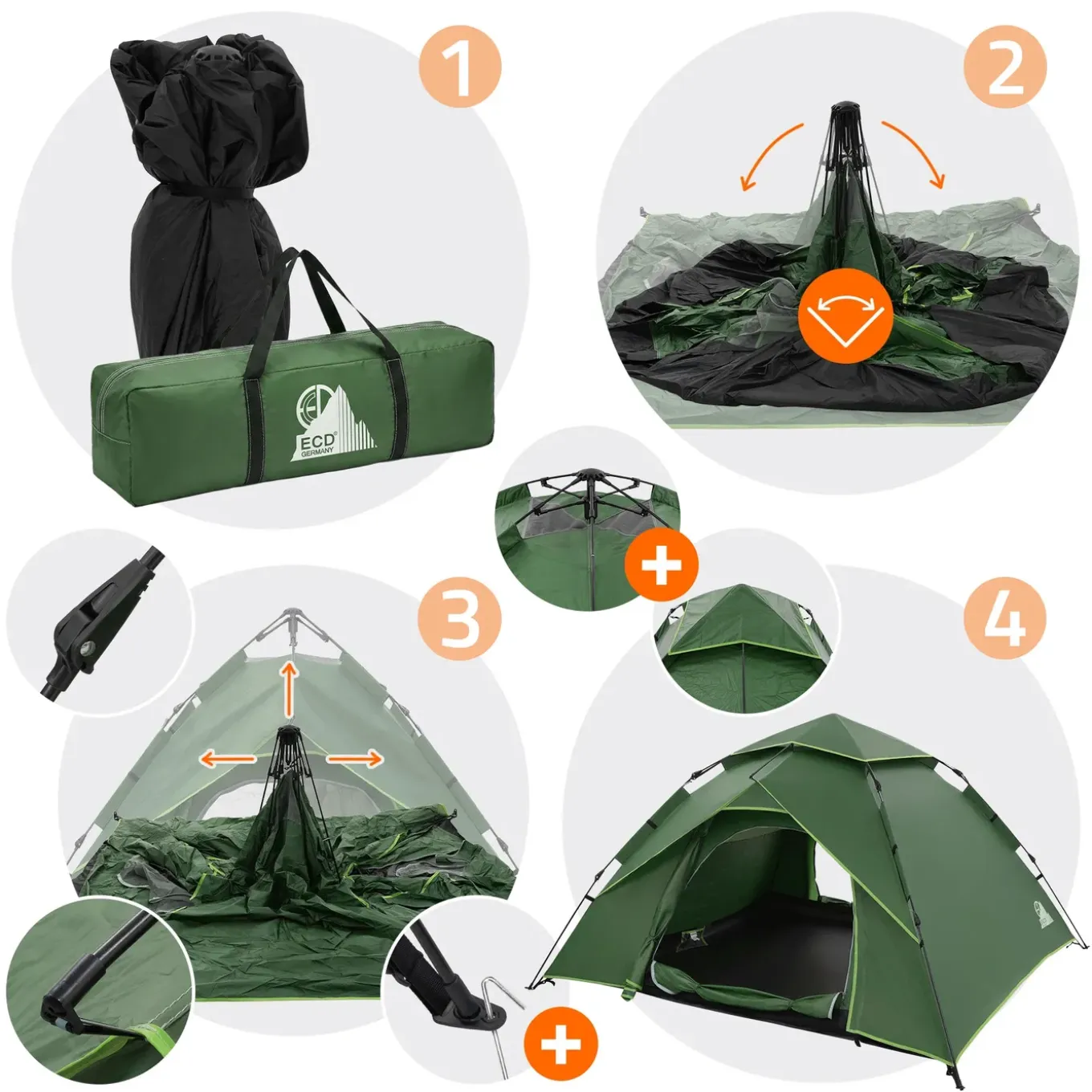 ECD Germany - Pop up tent - groen - 240x210x130 cm - voor camping en wandelen 3-4 personen