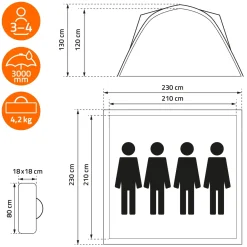 ECD Germany - Pop up tent - groen - 240x210x130 cm - voor camping en wandelen 3-4 personen