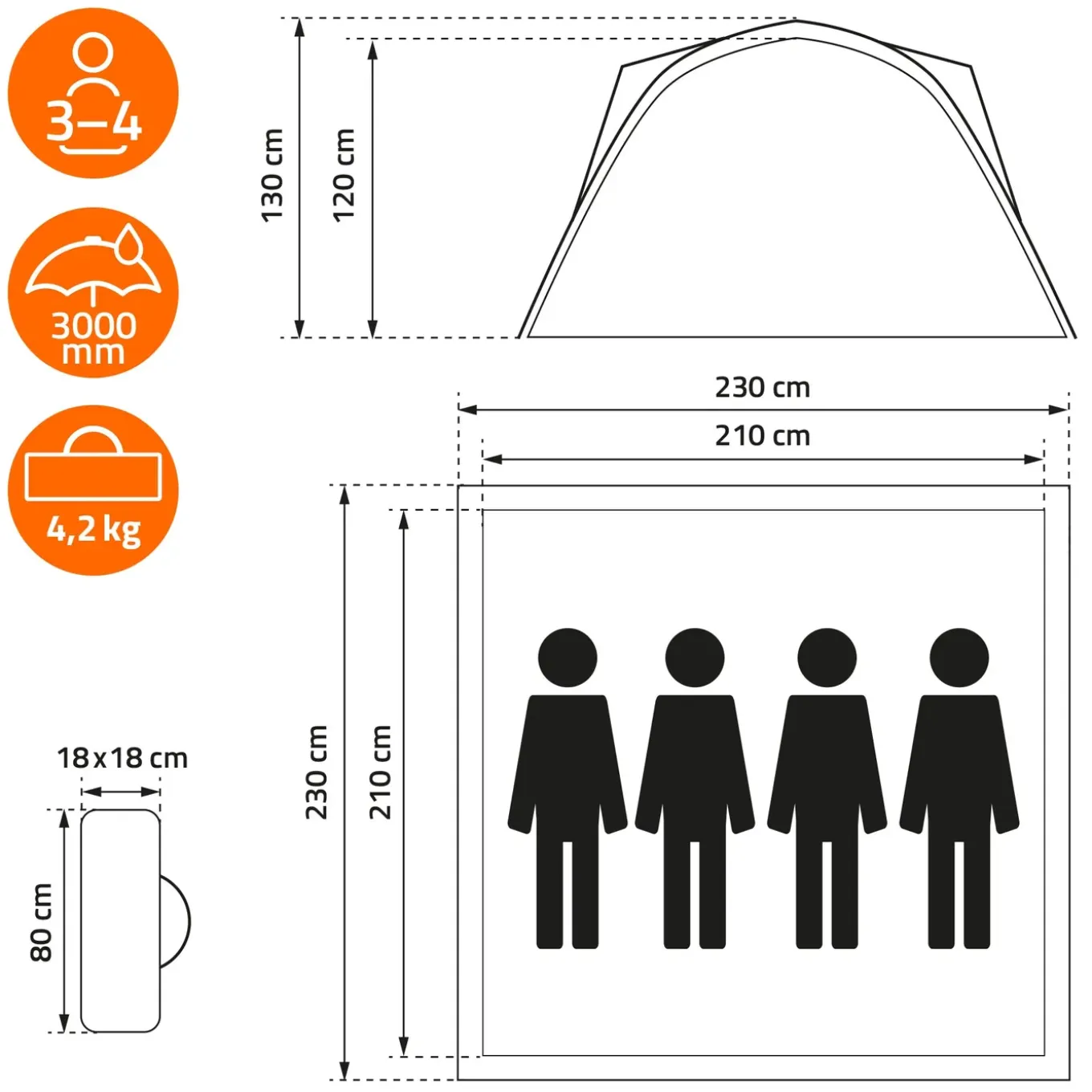 ECD Germany - Pop up tent - groen - 240x210x130 cm - voor camping en wandelen 3-4 personen