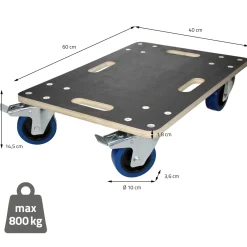 ECD Germany Set 2 Transportroller 40x60cm 2x Feststellbremse Pp-räder Bis 800kg Möbelroller