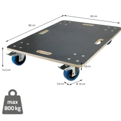 ECD Germany Set 2 Transportroller 60x80cm 2x Feststellbremse Pp-räder Bis 800kg Möbelroller