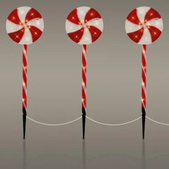 ECD Germany Set van 3 LED lolly kerstpad buiten, 60 LED 3m, 8 standen, werkt
