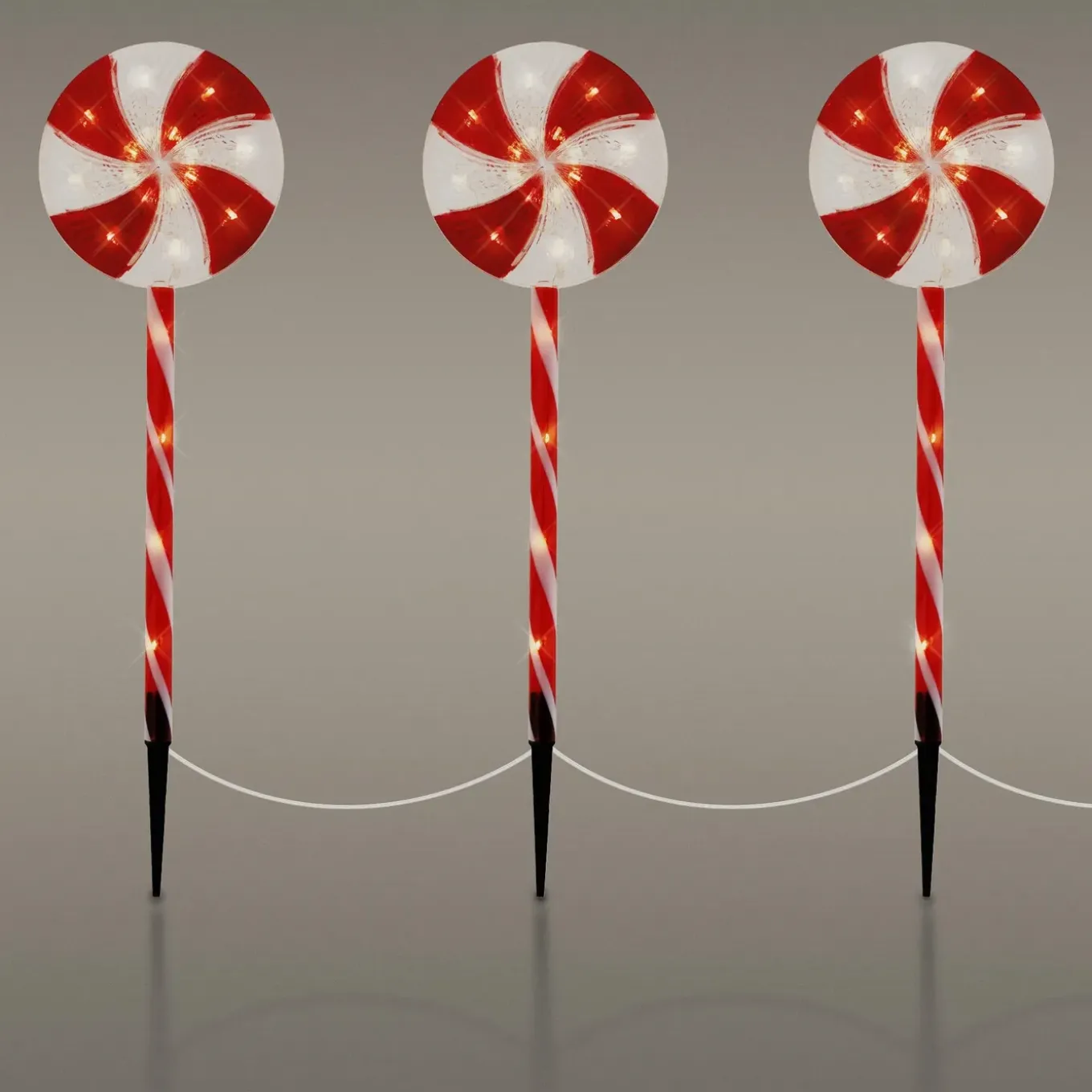 ECD Germany Set van 3 LED lolly kerstpad buiten, 60 LED 3m, 8 standen, werkt
