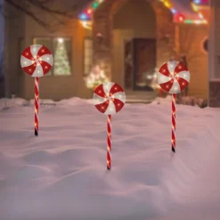 ECD Germany Set van 3 LED lolly kerstpad buiten, 60 LED 3m, 8 standen, werkt