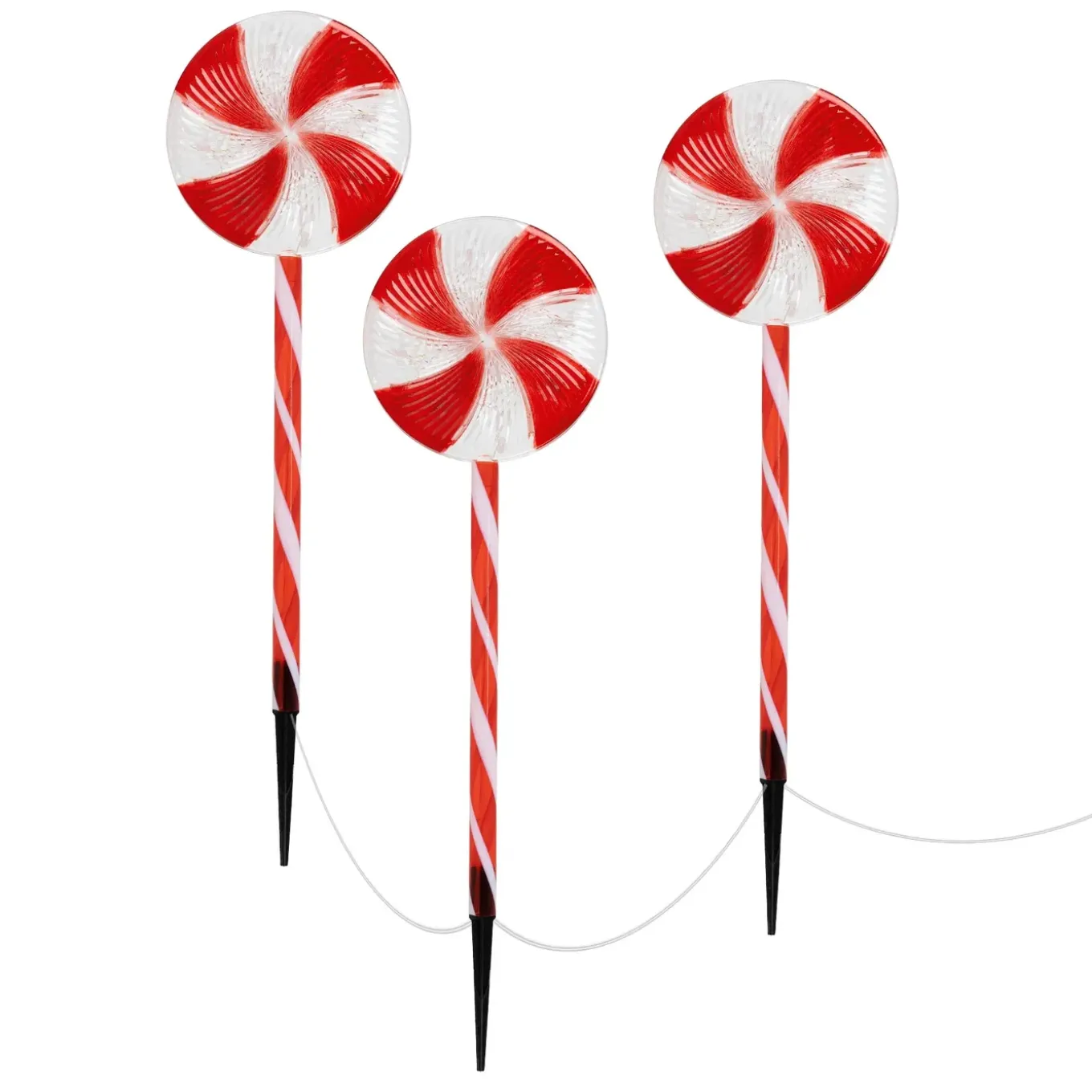 ECD Germany Set van 3 LED lolly kerstpad buiten, 60 LED 3m, 8 standen, werkt