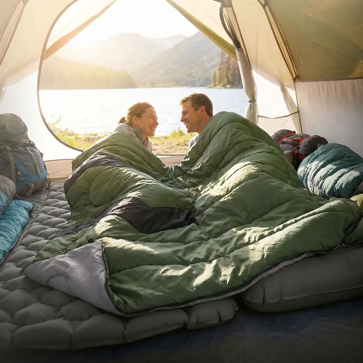 ECD Germany Slaapzak Outdoor Khaki 210 Cm 3-seizoenen Compacte Kampeerdeken Warm