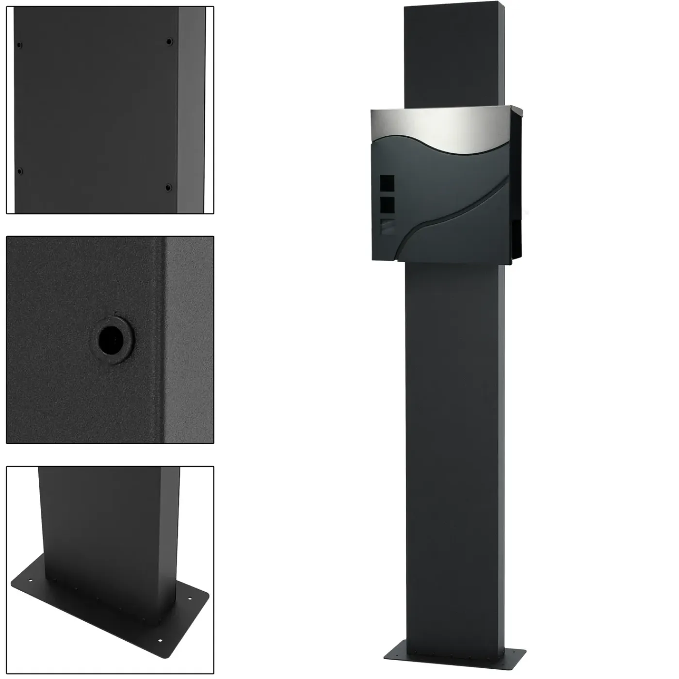 ECD Germany Stand brievenbus met krantenvak, brievenbus antraciet/zilver 37x36,5 cm