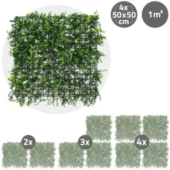 ECD Germany 4x Kunstplanten Muurpanelen 50x50 Cm Pachysandra Buiten Zichtpaneel Privacy Uv