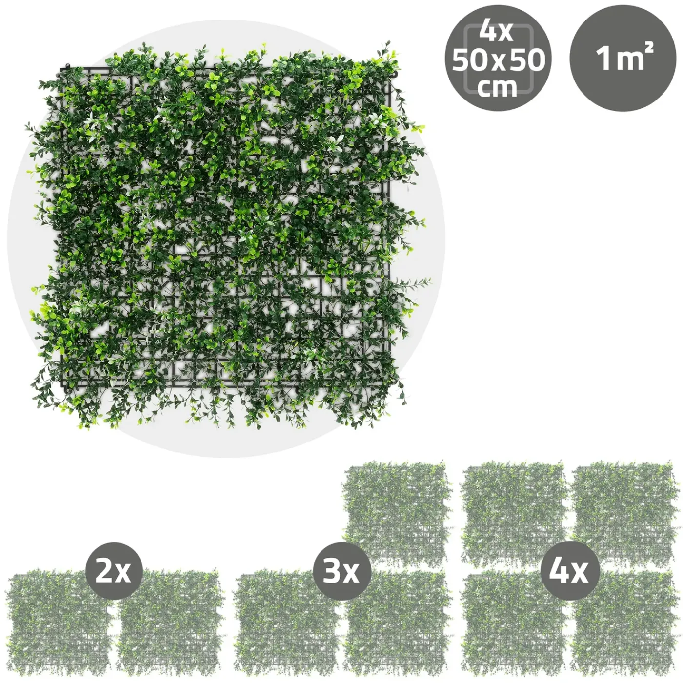 ECD Germany 4x Kunstplanten Muurpanelen 50x50 Cm Pachysandra Buiten Zichtpaneel Privacy Uv