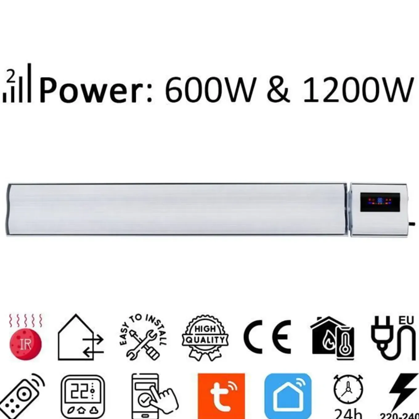 Electricsun - Insta Infraroodverwarming - Wi-fi, Ingebouwde Thermostaat - 94 X 15 X 6,3 Cm