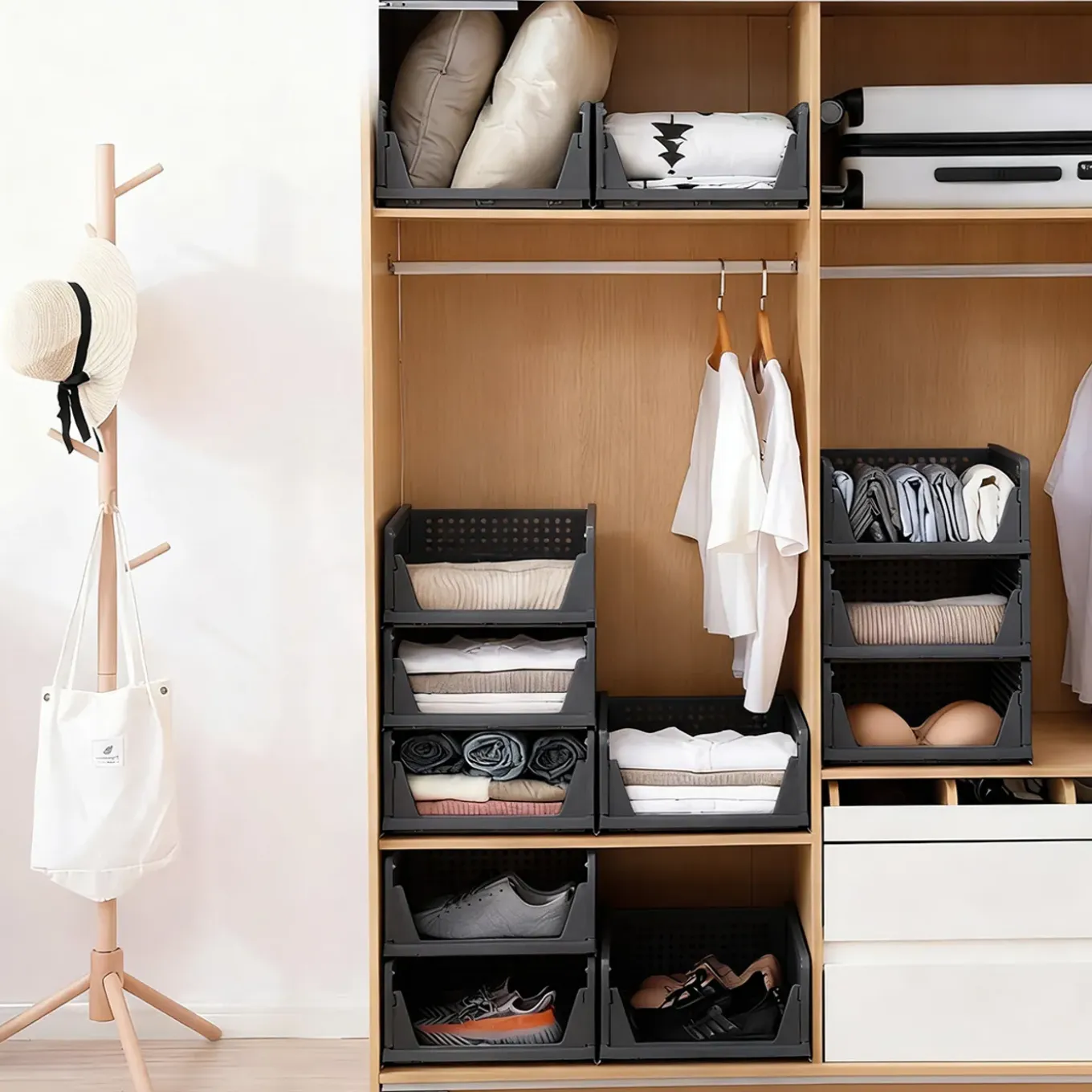 Eleganca Kastorganizer - Ladeboxen - Zwart - 33x42x56 cm - Set Van 3