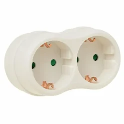 Elektrawebshop 226657 Stopcontact Splitter 2 Voudig Wit Horizontaal Met Randaarde